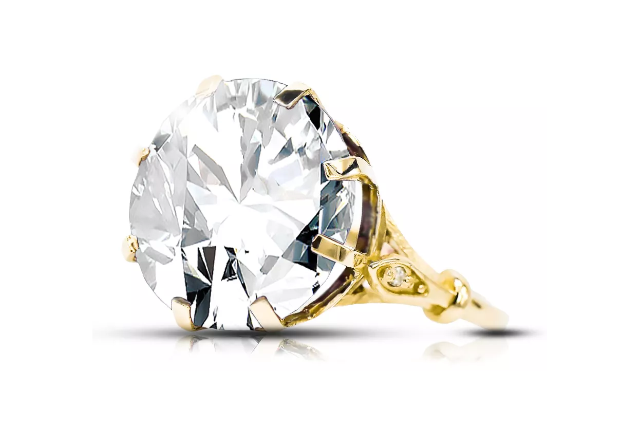 Anneau Zircon Or jaune 14 carats Style vintage vrc073y